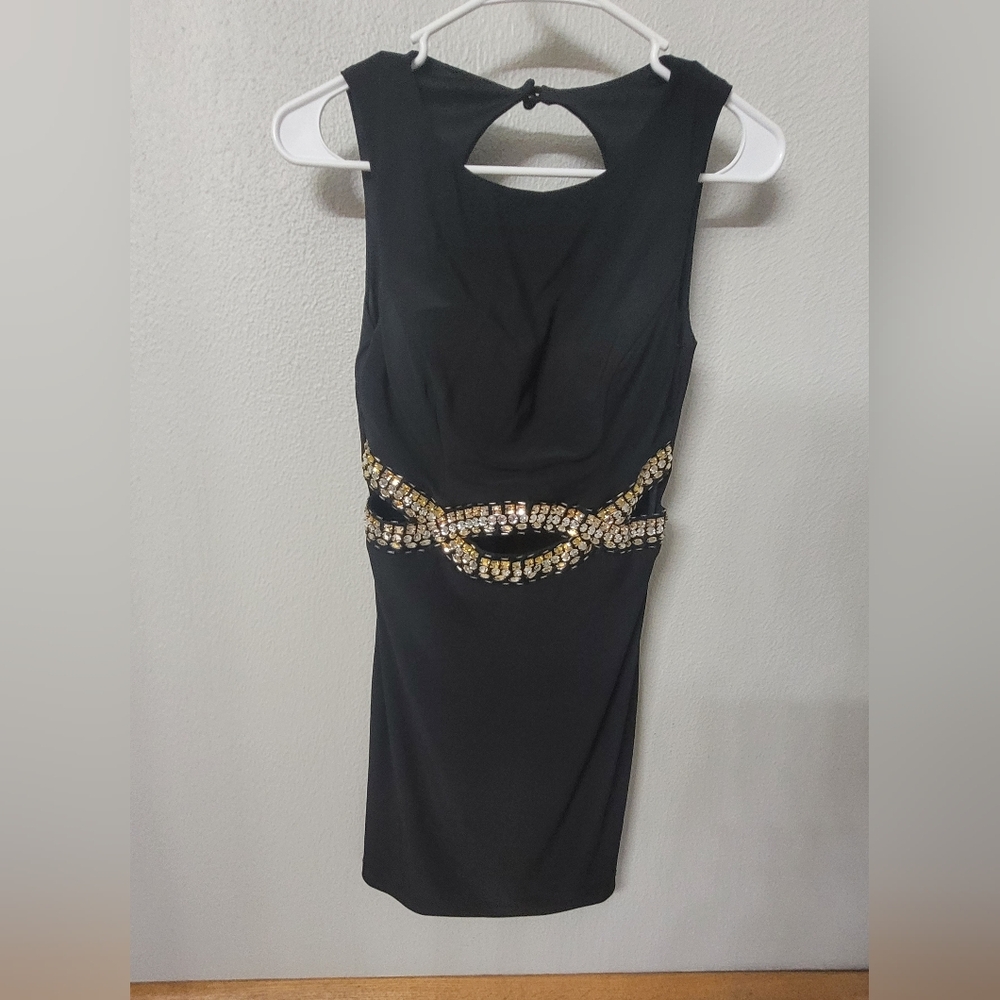 Elegant Black Dress with Gold Accents NEW WITH TAG Size 5